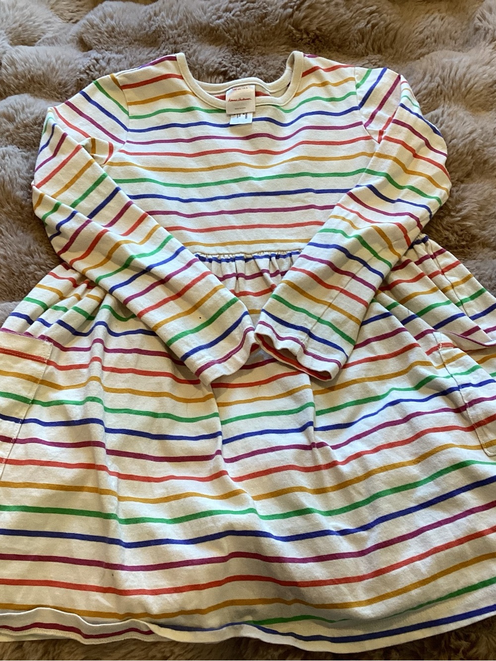 Hanna Andersson Cream Dress with Rainbow Stripes